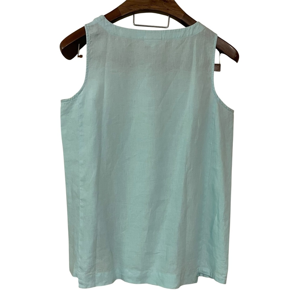 Pure Jill J Jill Petite Blue Linen Sleeveless Tunic Top Pockets Oversized PM - Picture 4 of 11